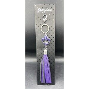 Grace Adele Boleyn Grape Fleur De Lis Tassel Purse Charm Keychain NWT Clip On